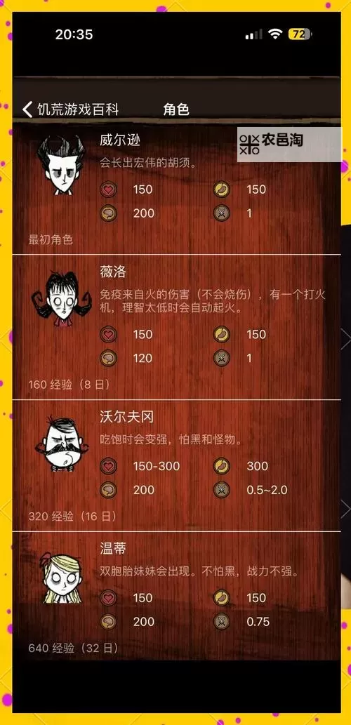 《饥荒》全人物属性特点介绍与推荐 饥荒用什么人物好图1